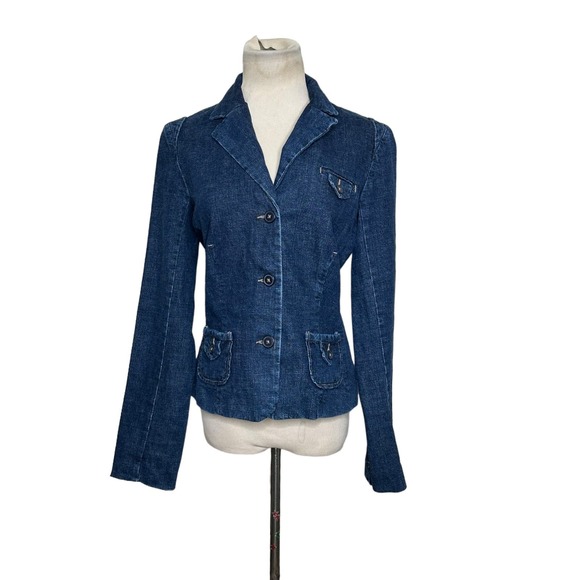 Louie blue denim 2 button Y2K casual blazer jacket size 10 - Picture 8 of 8